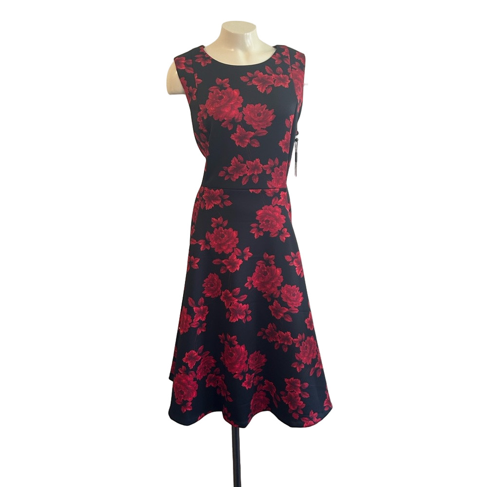 Calvin Klein Red Sleeveless fit & flare Midi floral Dress Sz 14 NWT